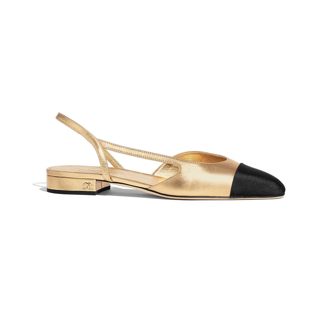 Chanel Cap-Toe Slingback Flats in Metallic Gold and Black